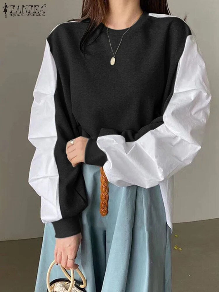 Thumbnail: ZANZEA Women Fashion Sweatshirts 2023 Color Patchwork Autumn O-Neck Long Sleeve
