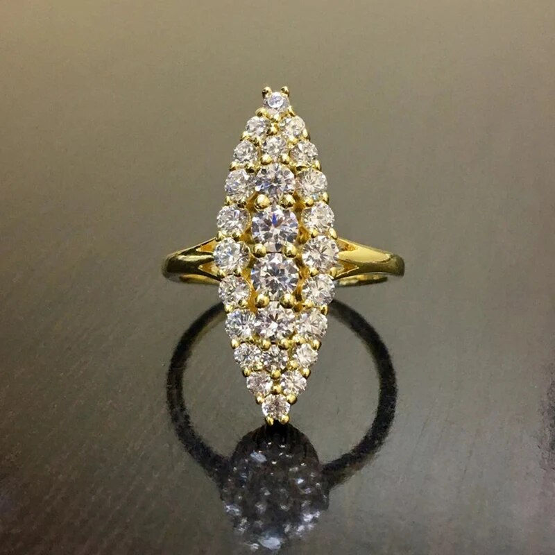 サムネイル： Huitan Hyperbole Marquise Shaped Gold Color Rings for Women Full Paved Dazzling