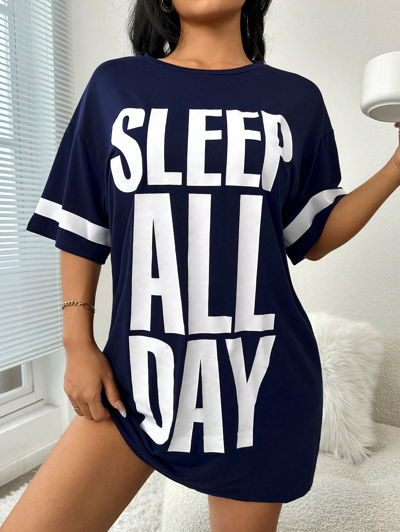 Women Summer 3-Piece Love Print Casual Cami Pajama Night Dress