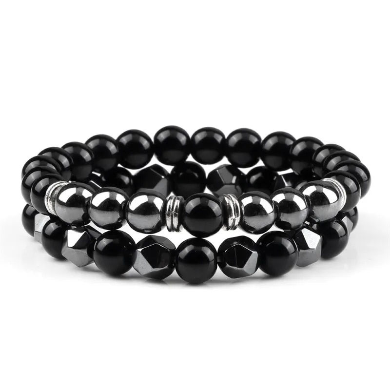 섬네일: 2pcs Irregular Hematite Lava Stone Bracelet Men Fashion 8mm Natural Tiger Eye B