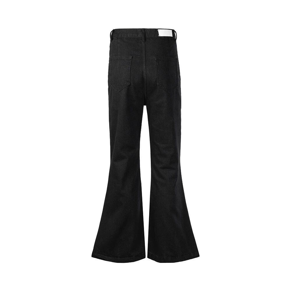 Y2K RO Style Wide Leg Black Vintage Jeans Flare Pants Men's Harajuku Solid Stre