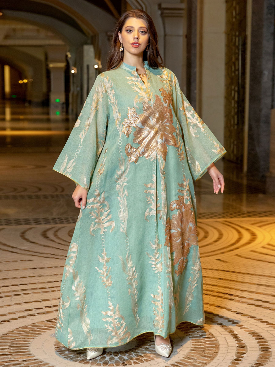 Thumbnail: Siskakia Sequins Embroidered Abaya Dress For Women Moroccan Kaftan Turkey Arabi