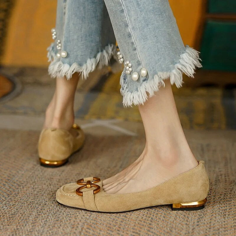 Miniatura: Ladies Flat Shoes Retro Square Toe Leather Loafers for Women  2024 Spring Casua