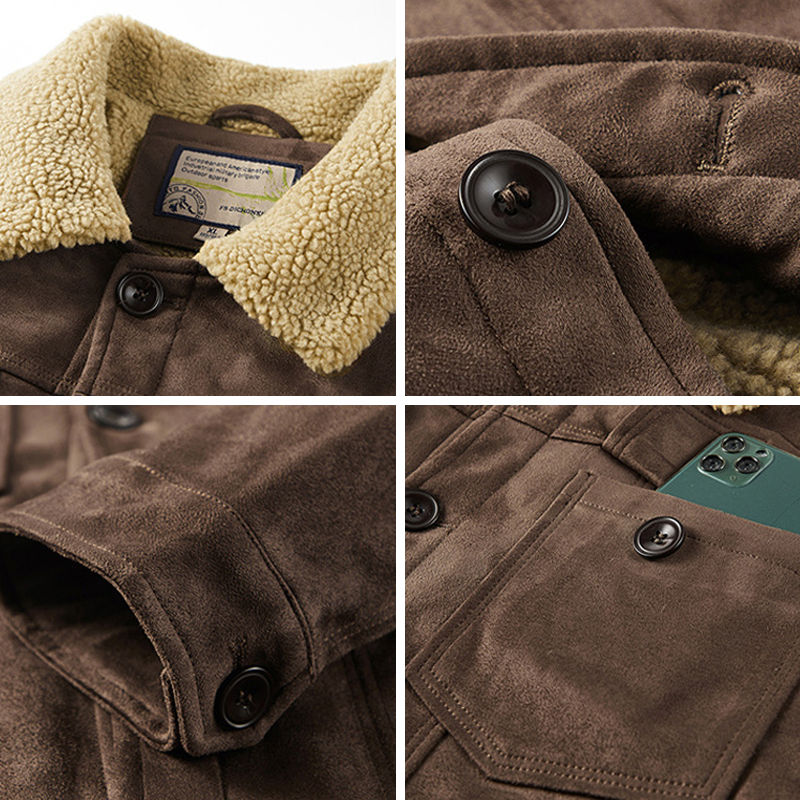 Thumbnail: NEEDLESNOAH Autumn Winter Men Warm Pilot Jackets Fleece Suede Thick Coats Male 