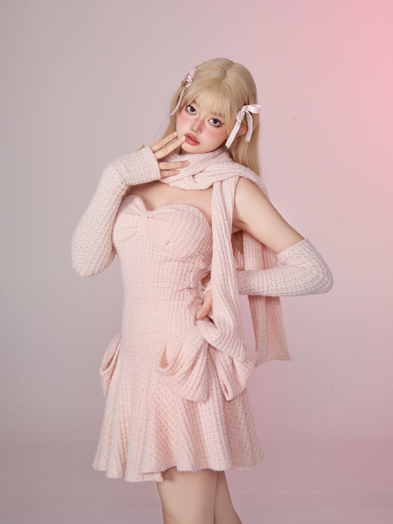 الصورة المصغرة: Corn Knit Strapless Dress With Breast Pad