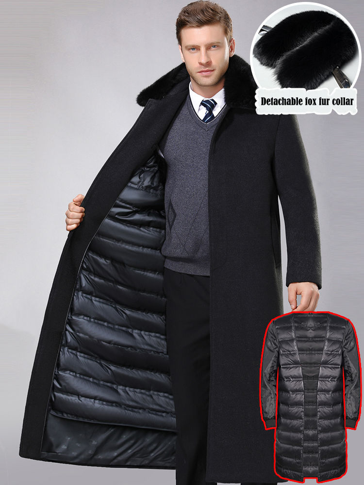 Miniatura: New Fashion Jackets Mens Thick Cashmere Trench Warm Detachable Fox Fur Collar W