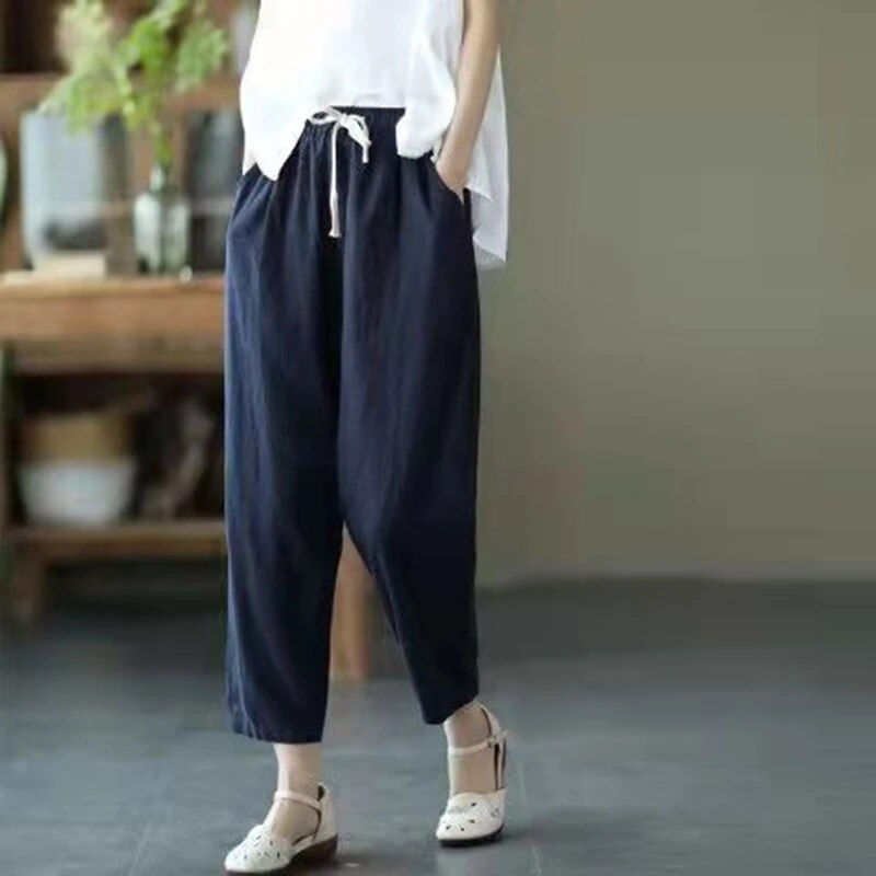 Thumbnail: Lucyever 2023 Spring Summer Cotton Linen Pants Women Solid Color Casual Ankle-l