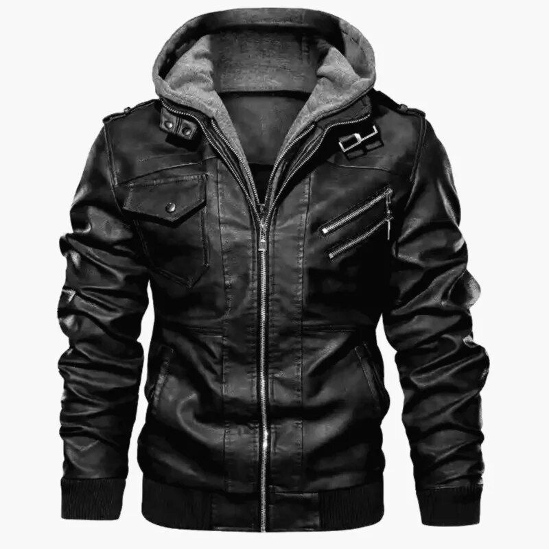 Thumbnail: Men Hooded Leather Jackets Slim Casual Leather Coats New Fashion Male Street We
