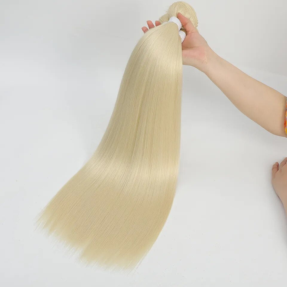 Thumbnail: Bone Straight Hair Bundles Salon Natural Hair Extensions Fake Fibers Super Long