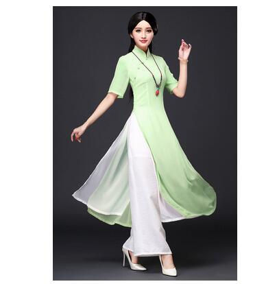 Thumbnail: Traditional Vietnam Ao dai Women Cheongsam Summer Oriental Dress Include Pants
