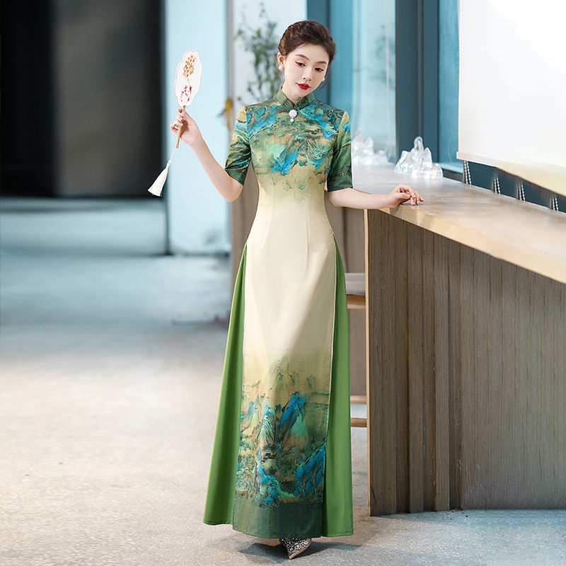 Thumbnail: Ao Dai Vietnam Traditional Dress Vintage Qipao Evening Gown China Vietnamese Tr