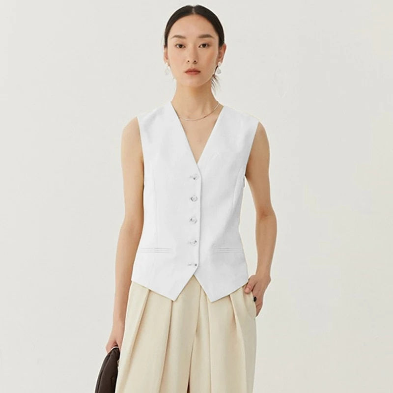 Thumbnail: French Black Sleeveless V-neck Suit Vest for Women 2023 Autumn New Single Breas