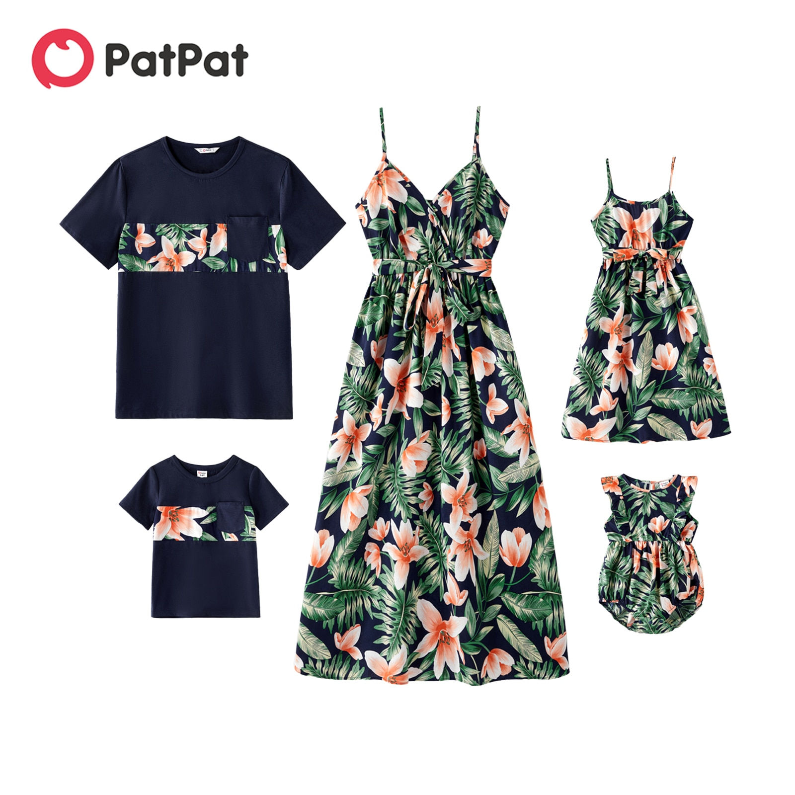PatPat Family Matching Outfits Cotton Short-sleeve Spliced T-shirts and Allover