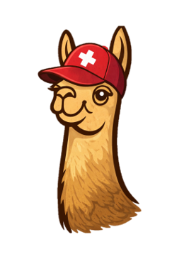 Ein Cartoon-Lama mit roter Mütze und weißem Kreuz