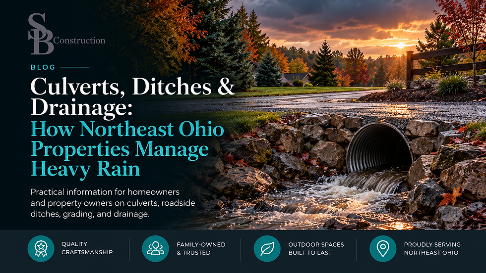 Roadside culvert directing stormwater through a Northeast Ohio property after heavy rain.