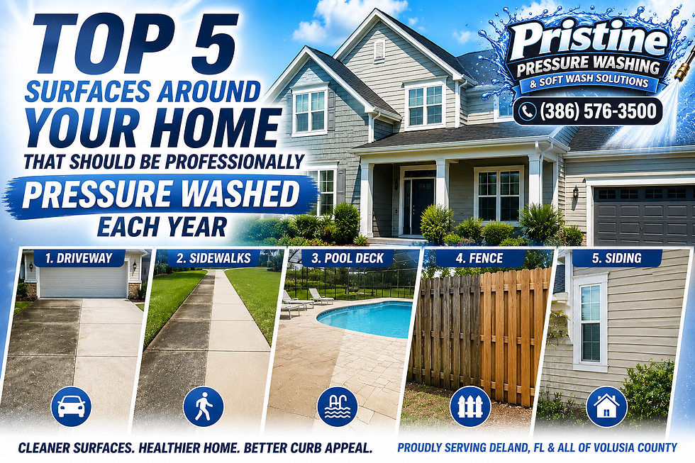 Top 5 surfaces around your home that should be professionally pressure washed each year in DeLand FL and Volusia County