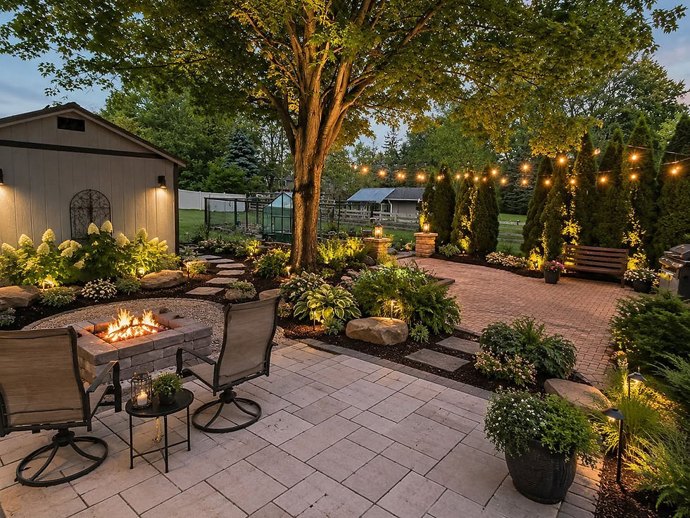 Paver patio and walkway showing areas to inspect for settling, shifting, and drainage problems before winter.