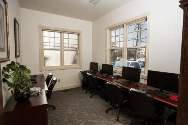 computer lab with two windows