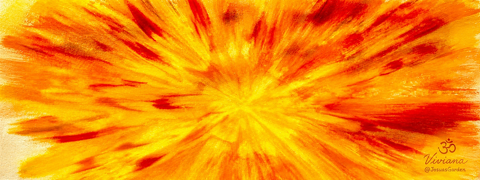 Abstraktes Ölgemälde in Gold, Orange und Rot mit dynamischer Lichtenergie und kräftiger Struktur. Moderne spirituelle Kunst von Viviana (@JosuasGarden).