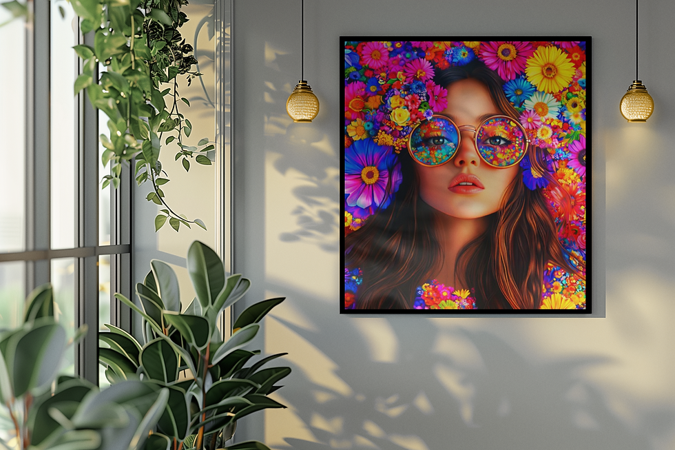 Thumbnail: Dreamy Floral Portrait Poster – Vibrant Surreal Woman Wall Art & Colorful Flower