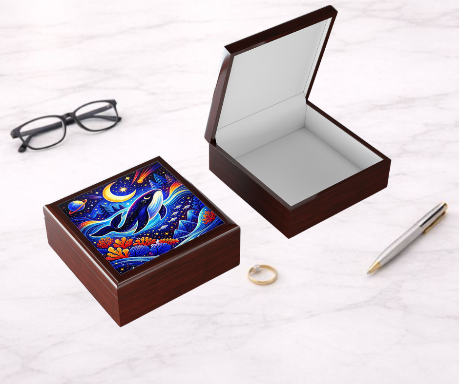 Thumbnail: Keepsake Jewelry & Stash Box (available in 2 colors) | CELESTIAL WHALE