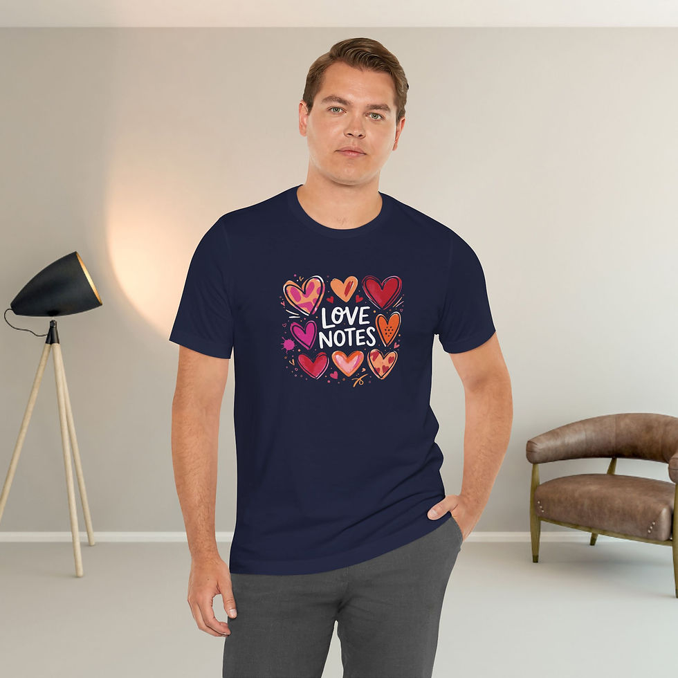 Thumbnail: Person wearing Love Notes graphic tee  navy