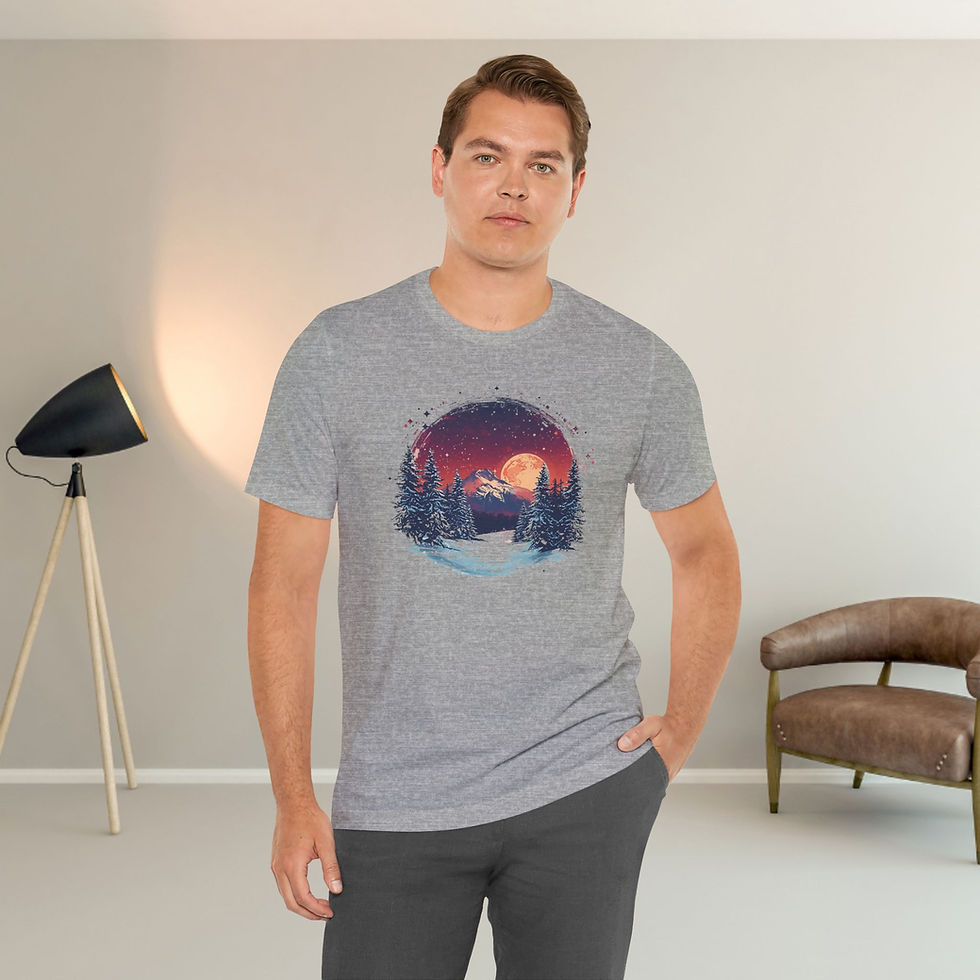 Thumbnail: Celestial Mountain Moon T-Shirt – Night Sky Forest Graphic Tee for Nature Lovers