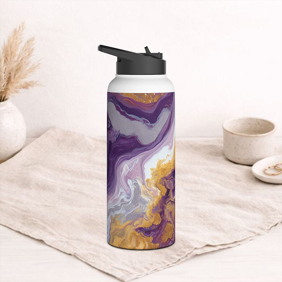 Thumbnail: Amethyst, Gold & Silver Insulated  Stainless Steel Water Bottle | VIOLET REVERIE