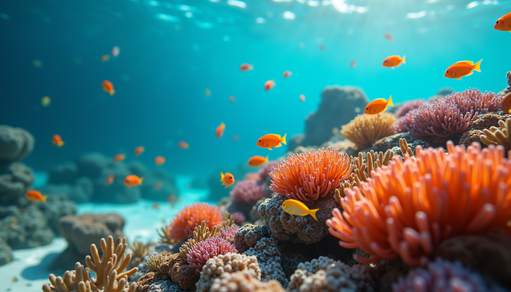 منظر قريب للشعب المرجانية الملونة والأسماك في المالديف