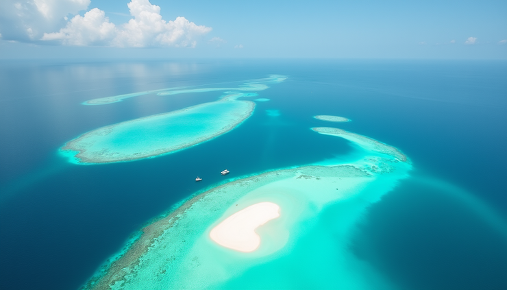 Vista aérea de atolones y lagunas turquesas en Maldivas