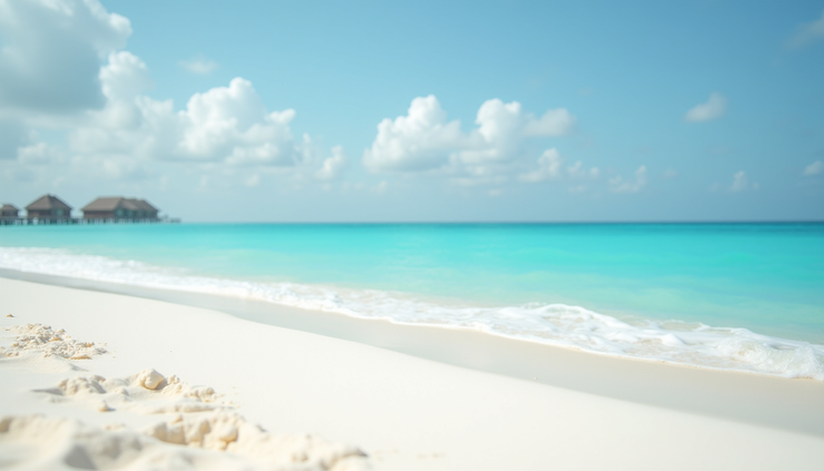 منظر عن قرب لشاطئ رملي أبيض مع أمواج هادئة في المالديف