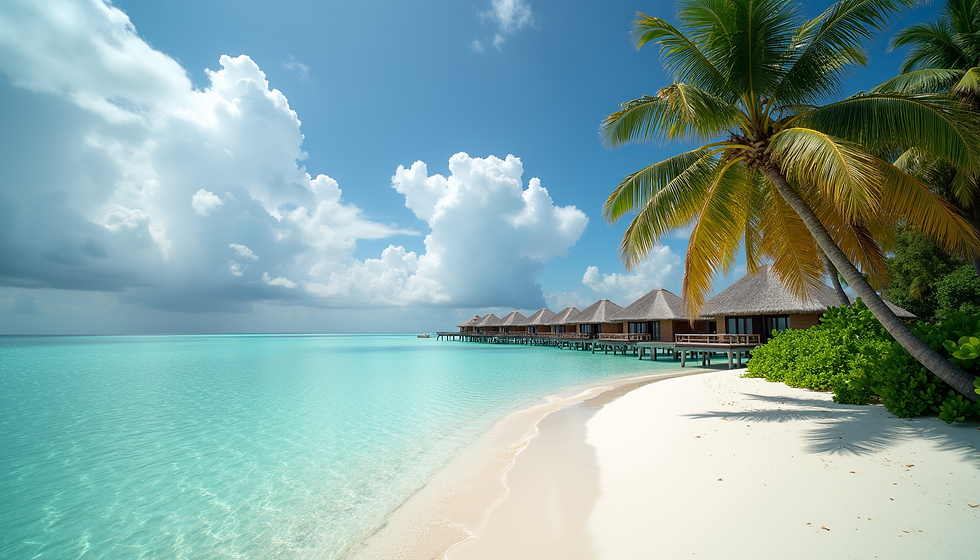 منظر عين الطائر لقرية مالديفية تقليدية بجانب البحر