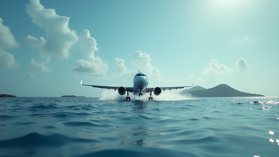 Weitwinkelaufnahme eines Wasserflugzeugs beim Start über dem Nord-Malé-Atoll