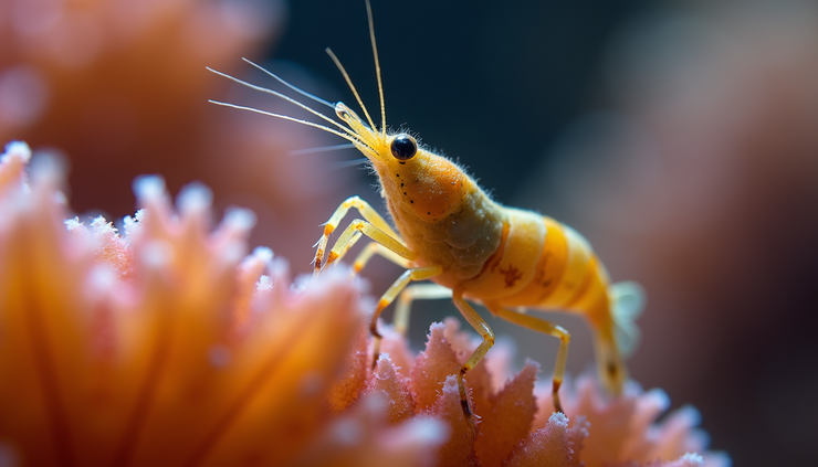 صورة مقربة لروبيان منظف وهو ينظف أسماك الشعاب المرجانية