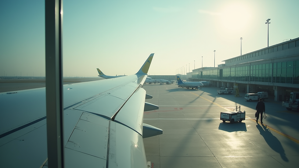Vista aerea di un aeroporto internazionale alle Maldive con passeggeri in arrivo