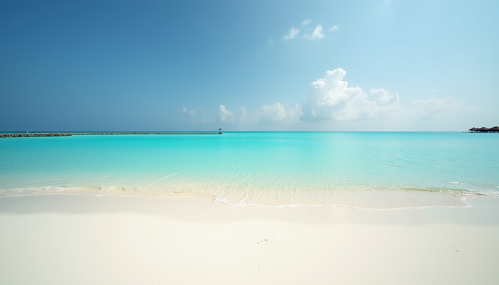 Vista a nivel de ojo de una playa desierta con arena blanca y aguas cristalinas en Maldivas
