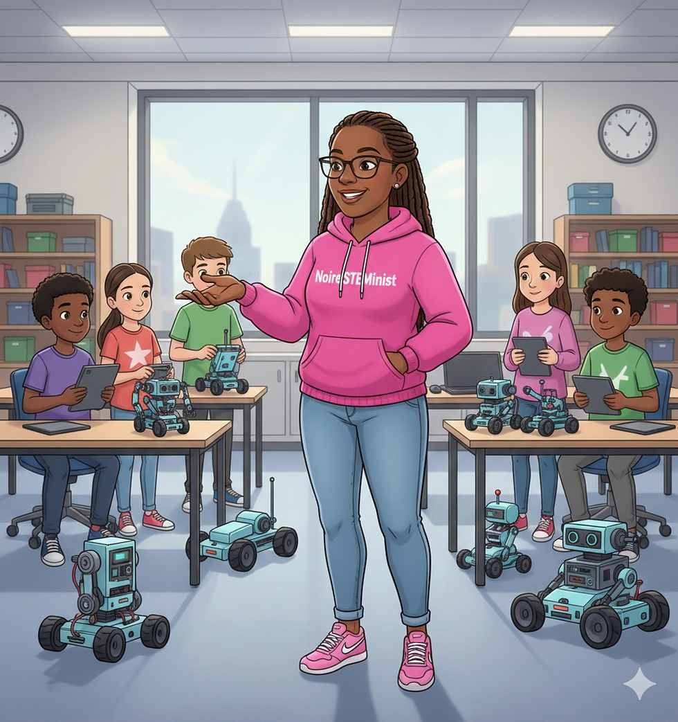 Robotics Engineering Professor teaching a classroom of students with wheeled mobile robots moving on the floor