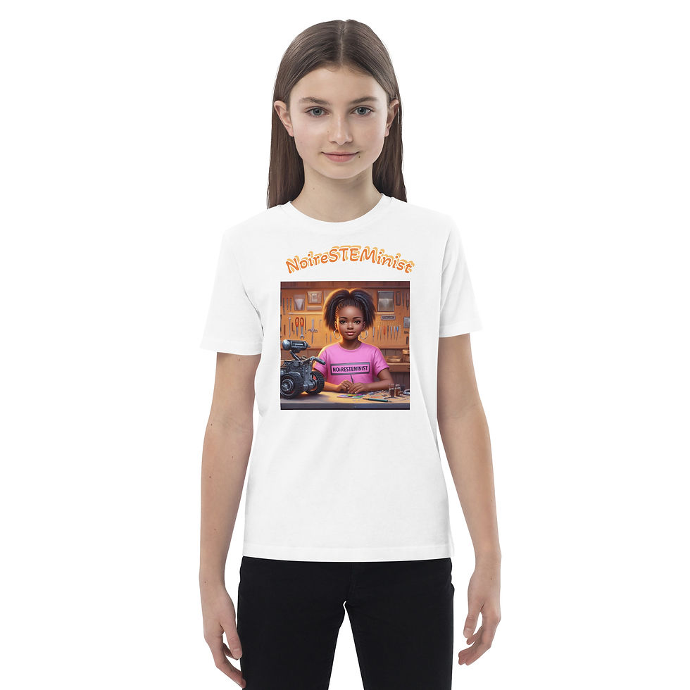 Thumbnail: NoireSTEMinist my robot looks good Organic cotton kids t-shirt orange text