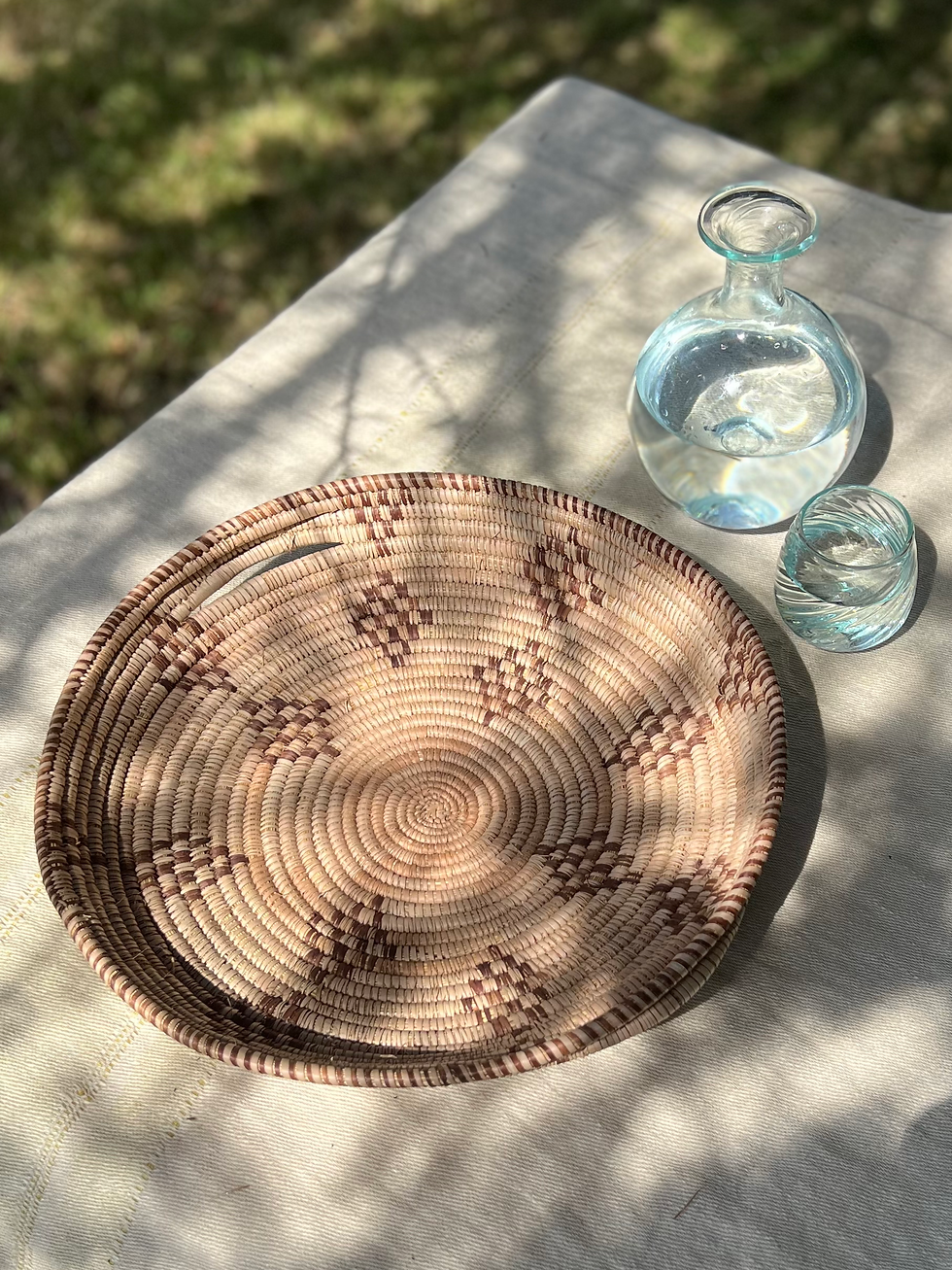 Mmaa.social Handwoven Ngamo Table Basket in natural + brown available at Iris Lifestyle Cambridge UK