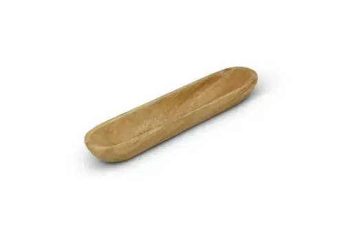 Kinta ethical handmade acacia wooden Olive Boat in natural available from Iris Lifestyle Cambridge UK