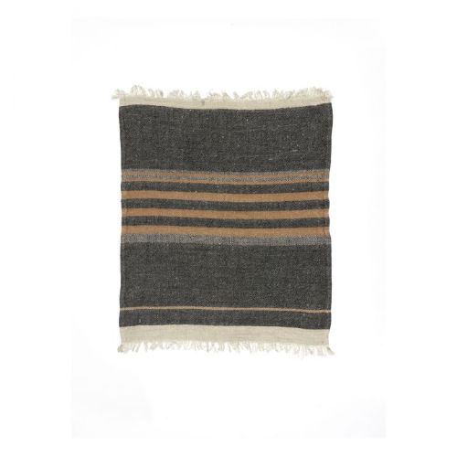 Thumbnail: Libeco pure linen Belgian Towel + Throw in Black Stripe available from Iris Lifestyle Cambridge UK