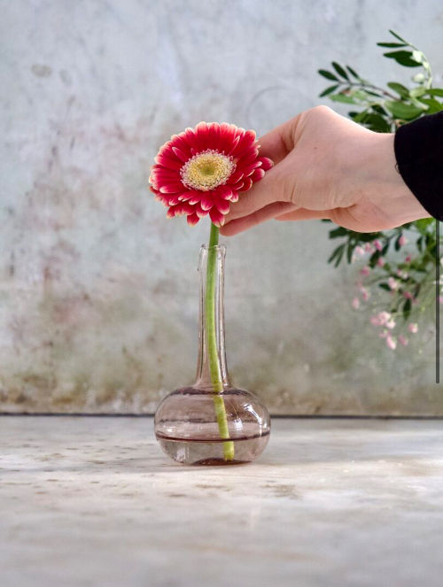 La Soufflerie handmade Sam Small Bud Vase in Framboise recycled glass available from Iris Lifestyle Cambridge UK