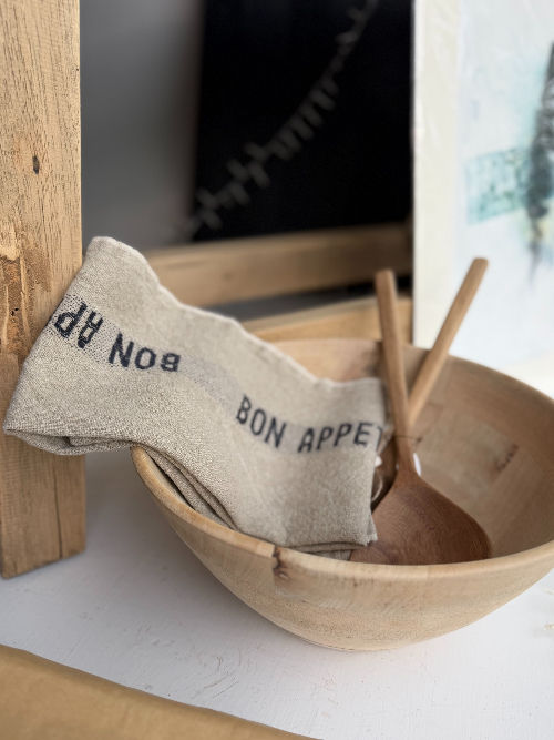 Charvet Éditions Pure Linen Bon Appetit Tea Towel in Linen Black available from Iris Lifestyle Cambridge UK