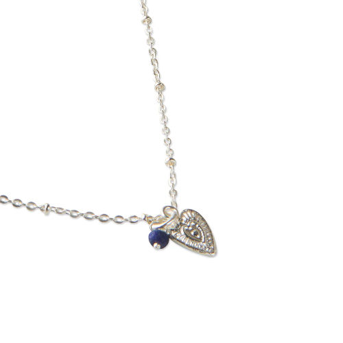 Thumbnail: A Beautiful Story Silver Plated Convinced Necklace with Lapis Lazuli + Vintage Heart available at Iris Lifestyle Cambridge UK