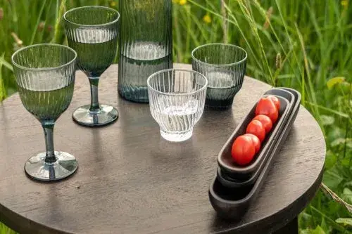 Kinta ethical handmade acacia wooden Olive Boat in Black available from Iris Lifestyle Cambridge UK