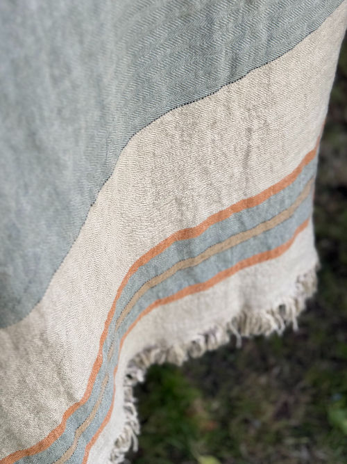 Thumbnail: LIBECO 100% linen Belgian Towel/ Throw /Tablecloth/ Placemat / Fouta in Multi Stripe available at Iris Lifestyle Cambridge UK