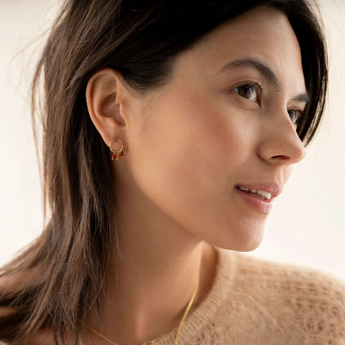 A Beautiful Story Gold Plated handmade Genuine ethical Earrings in Carnelian + Citrine from Iris Lifestyle Cambridge UK