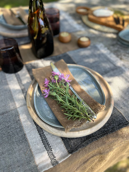 Thumbnail: Handcrafted Circular Mango Wood Charger + Place Setting available from Iris Lifestyle Cambridge UK
