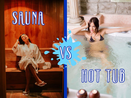 photo of a woman in a sauna next to a photo of a woman in a hot tub