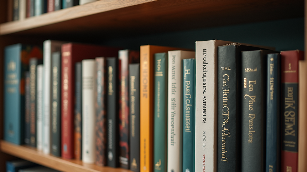 Eye-level view of a bookshelf filled with motivational books